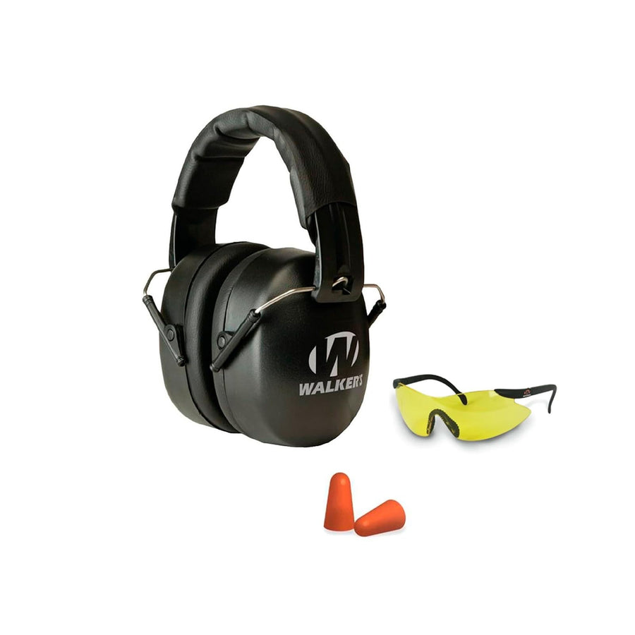 Walker's Folding EXT Range Passive Ear Muffs and Shooting Glasses Kit Black