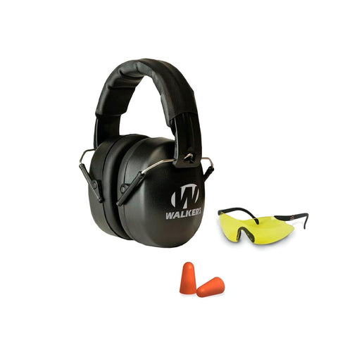 Walker's Folding EXT Range Passive Ear Muffs and Shooting Glasses Kit Black