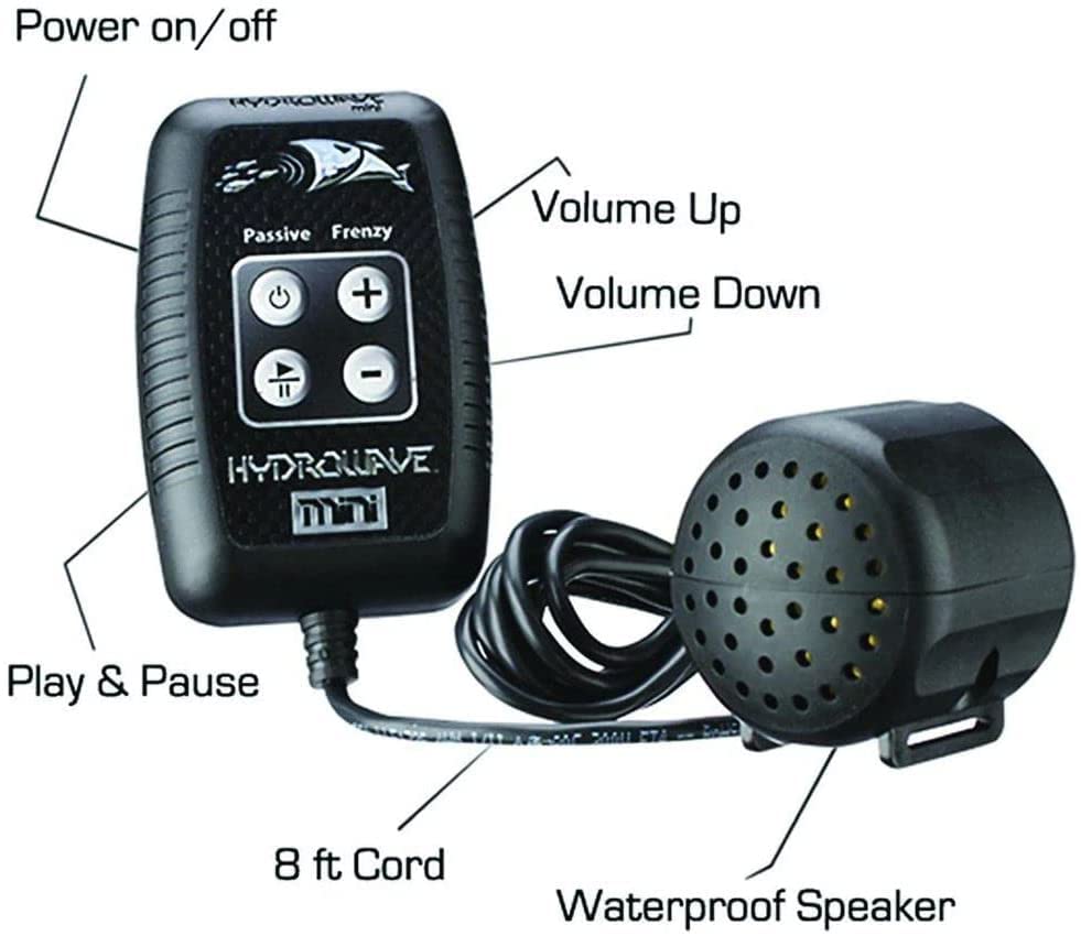 Walleye Mini HYDROWAVE Electronic Fishing Call Package for Docks and Small Boats - Passive and Frenzy Sound Modes - Stimulate a Feeding Frenzy and Attract More Fish Black
