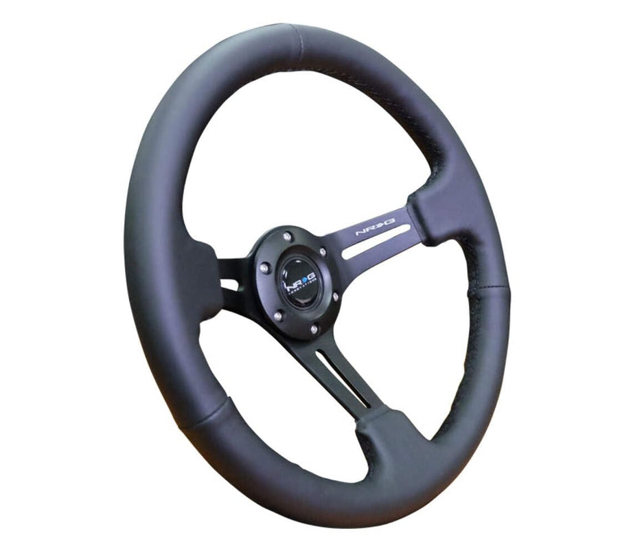 NRG Innovations Reinforced NRG-RST-018R Steering Wheel 350mm Sport Steering Wheel (3" Deep) Leather with Stitching, Slit Spoke Design over Circular Cut-Outs