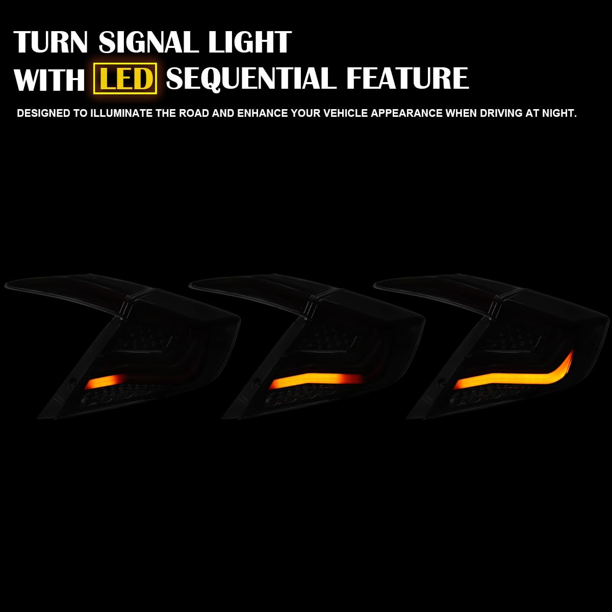 Glossy Black Smoke SPEC-D TUNING Tail Lights w/Red LED Strips, Sequential LED Turn Signal, and Startup Animation Compatible with 2016-2021 Honda Civic 4-Door Sedan, Left + Right Pair Assembly