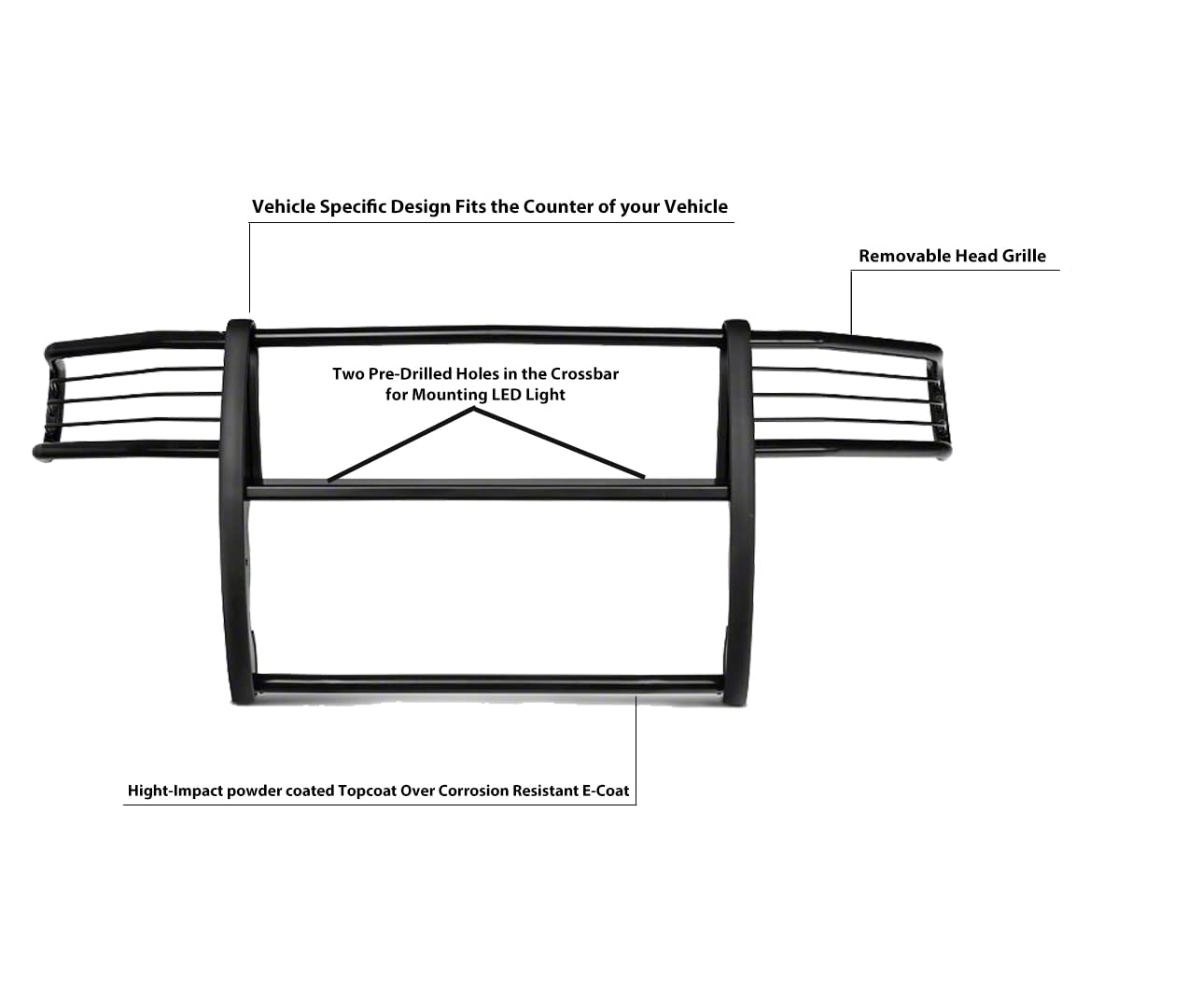 Modular Black Black Horse Grille Guard Compatible with 2003-2006 Chevrolet Silverado 1500|2007-2007 Chevrolet Silverado 1500 HD Classic-17GT25MA