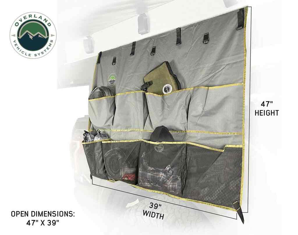 Tent & Awning Organizer Overland Vehicle Systems 18089911 | 600D Rip Stop Material | 8 Storage Pouches | Length 47” Height 39” | Easy Setup/Takedown