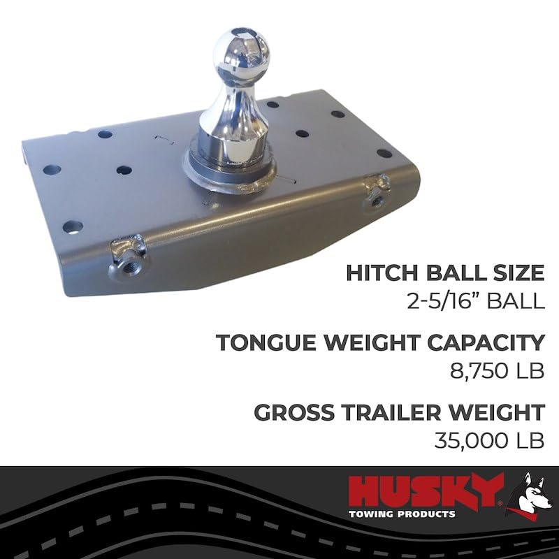 Gooseneck Trailer Hitch Husky Towing 33205 Fits Ram 2500 and 3500 2019-2024 Gross Weight Capacity 35000 Pound 8750 Pound Tongue Weight Under Bed, 2-5/16 Inch Removable Ball
