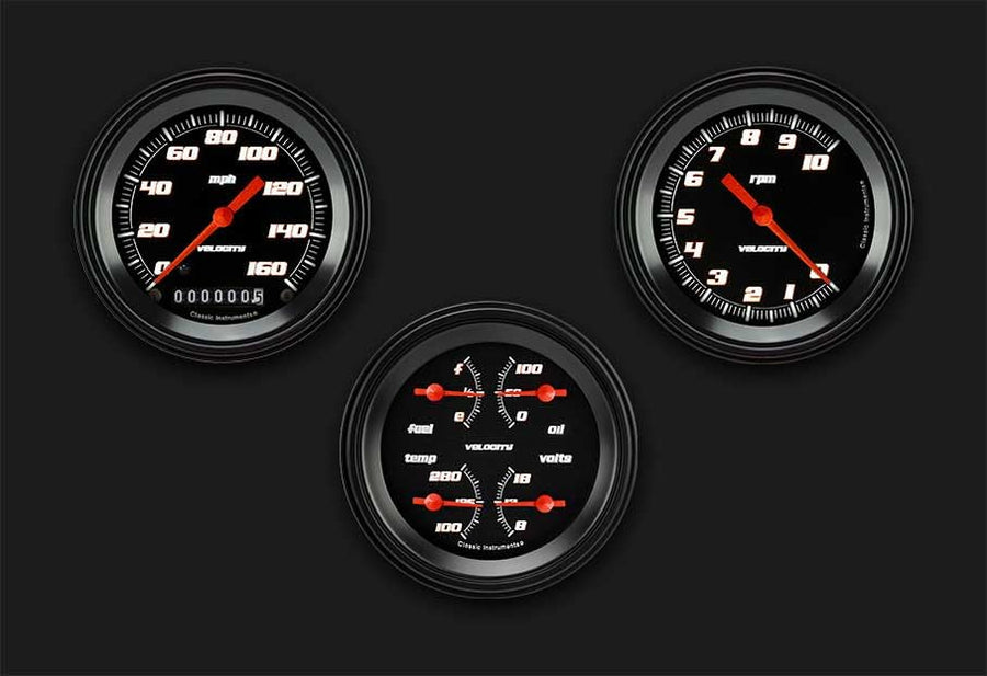 Velocity Black Sp/Quad/Tach Set Classic Instruments - GM