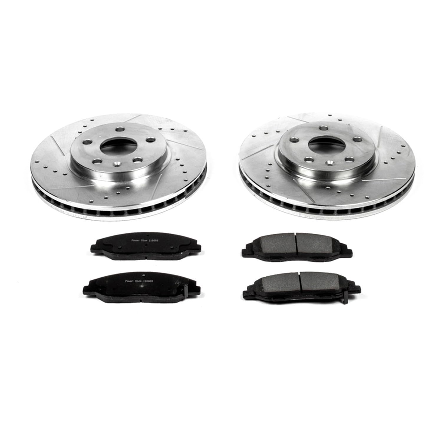 Power Stop K4721 Z23 Carbon Fiber Brake Pads with Drilled & Slotted Brake Rotors Kit For Cadillac CTS 2008-2014 [Model Specific]