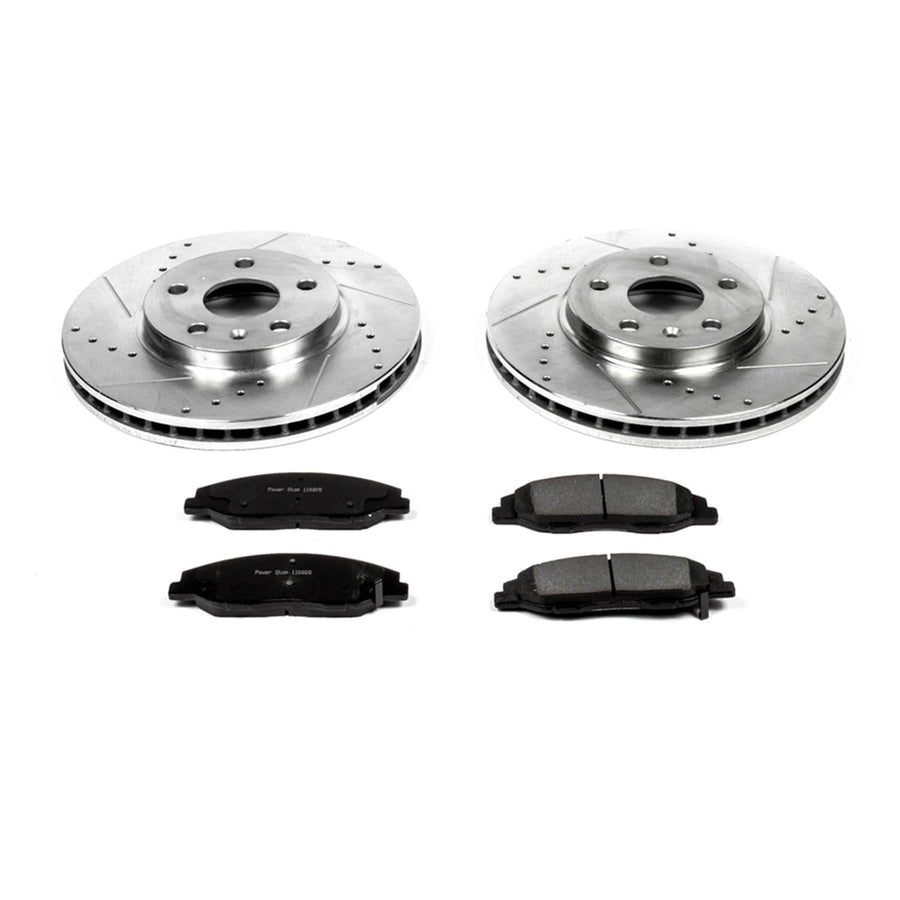Power Stop K4721 Z23 Carbon Fiber Brake Pads with Drilled & Slotted Brake Rotors Kit For Cadillac CTS 2008-2014 [Model Specific]