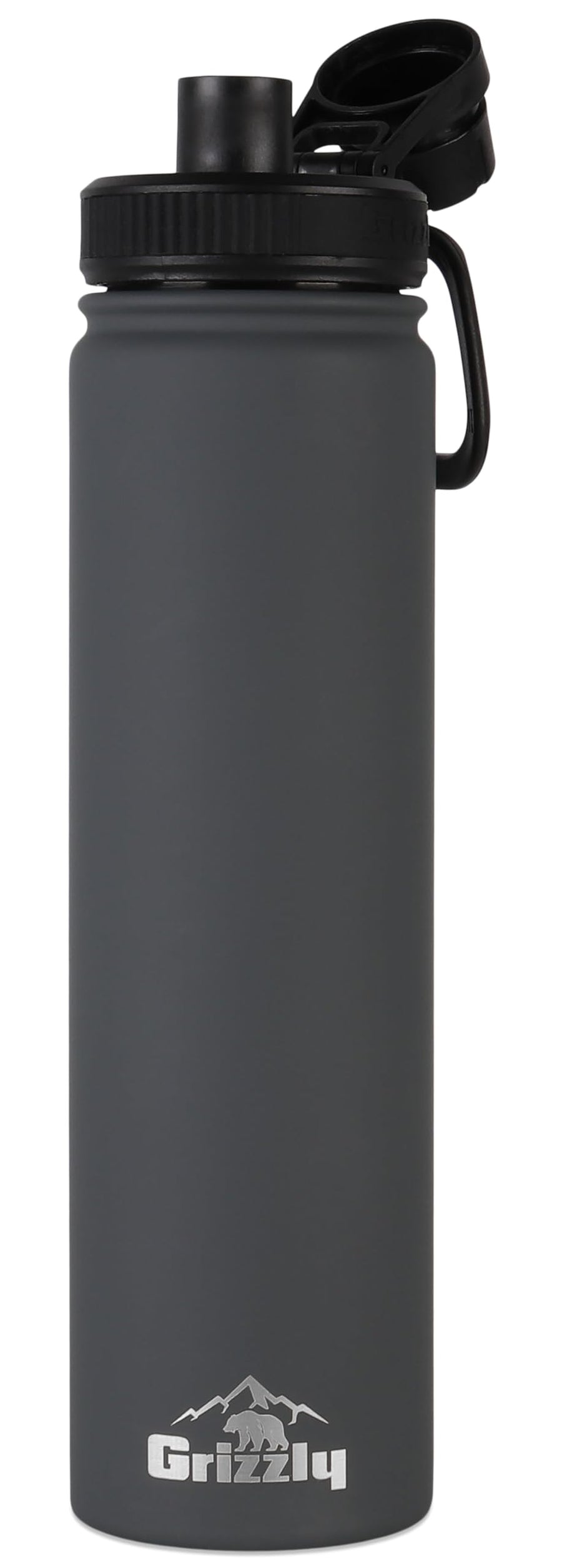 20oz Grizzly Water Bottle | Vacuum Insulated | Leak Resistant Lid | Stainless Steel | For Gym Hiking Beach Camping Sports | Stealth Gray