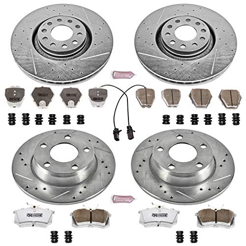 Power Stop Z26 K889-26 Front and Rear Carbon Fiber Brake Pads with Drilled & Slotted Brake Rotors Kit For Audi Allroad Quattro 2001-2005 [Model Specific]