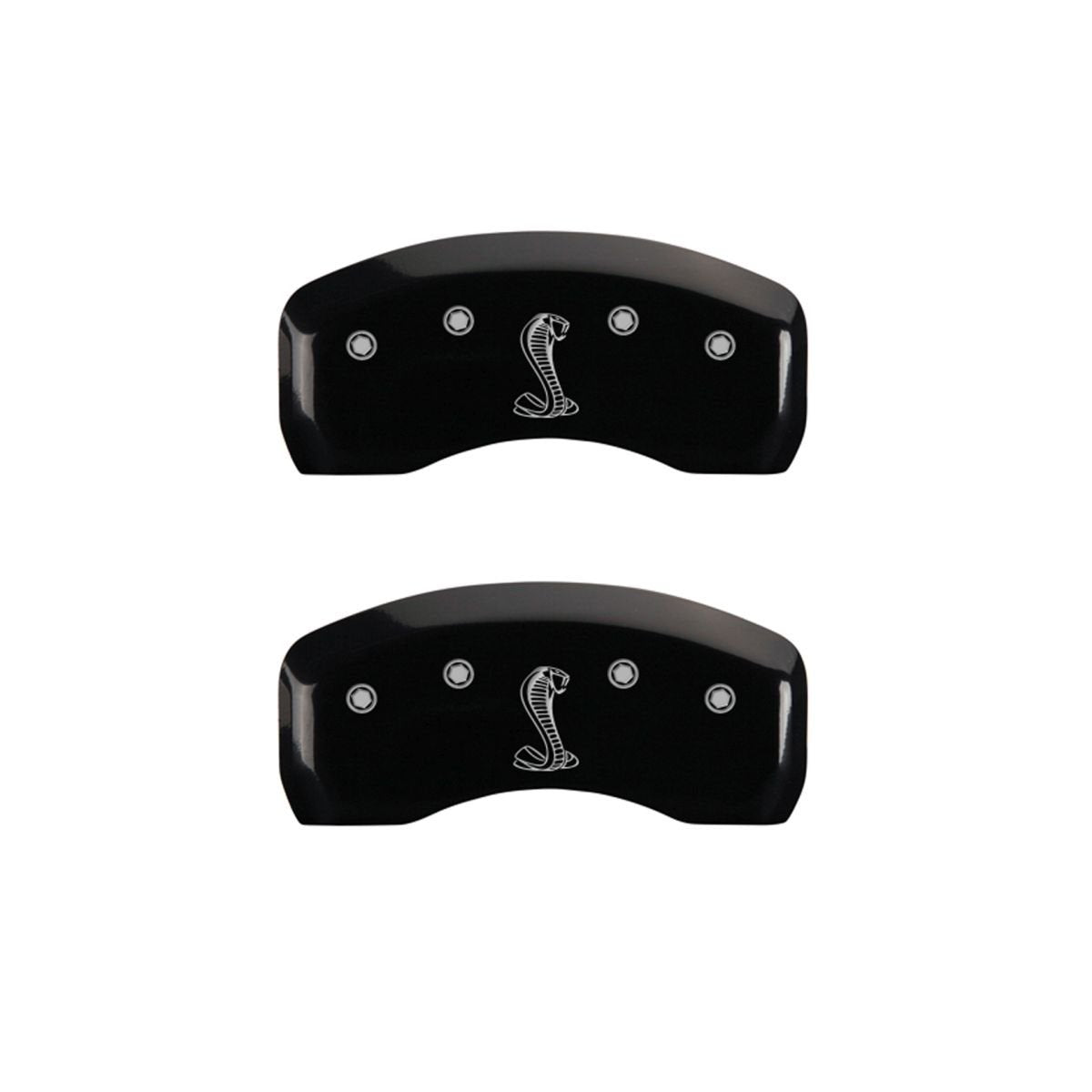 SET OF 4 CALIPER COVERS, COBRA FRONT: SNAKE REAR: BLACK, SILVER CHARACTERS
