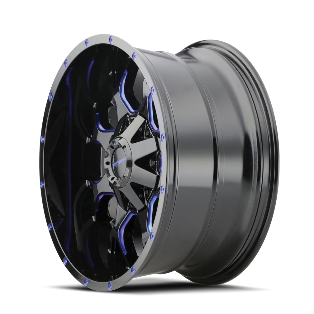 WARRIOR mayhem 8015 GLOSS BLACK MILLED PRISM BLUE 20X9 8-165.1 0MM 130.8MM