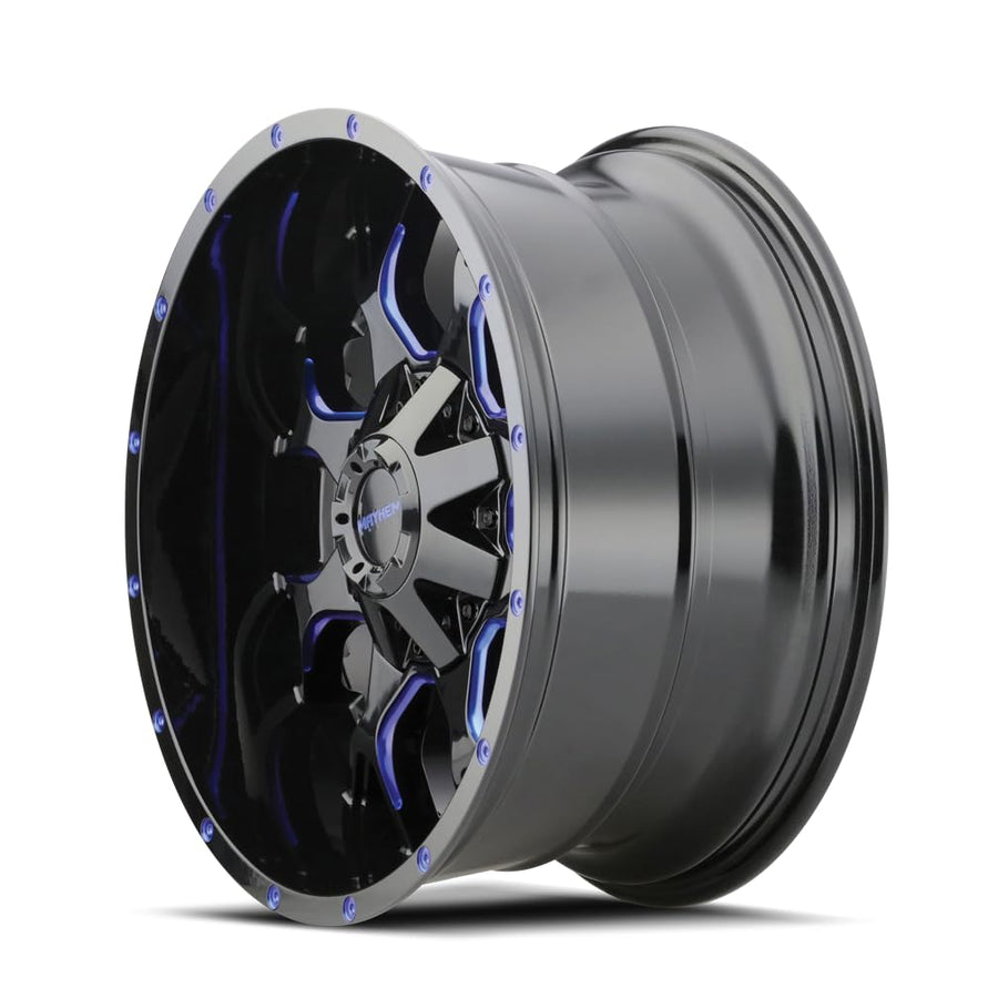 WARRIOR mayhem 8015 GLOSS BLACK MILLED PRISM BLUE 20X9 8-165.1 0MM 130.8MM