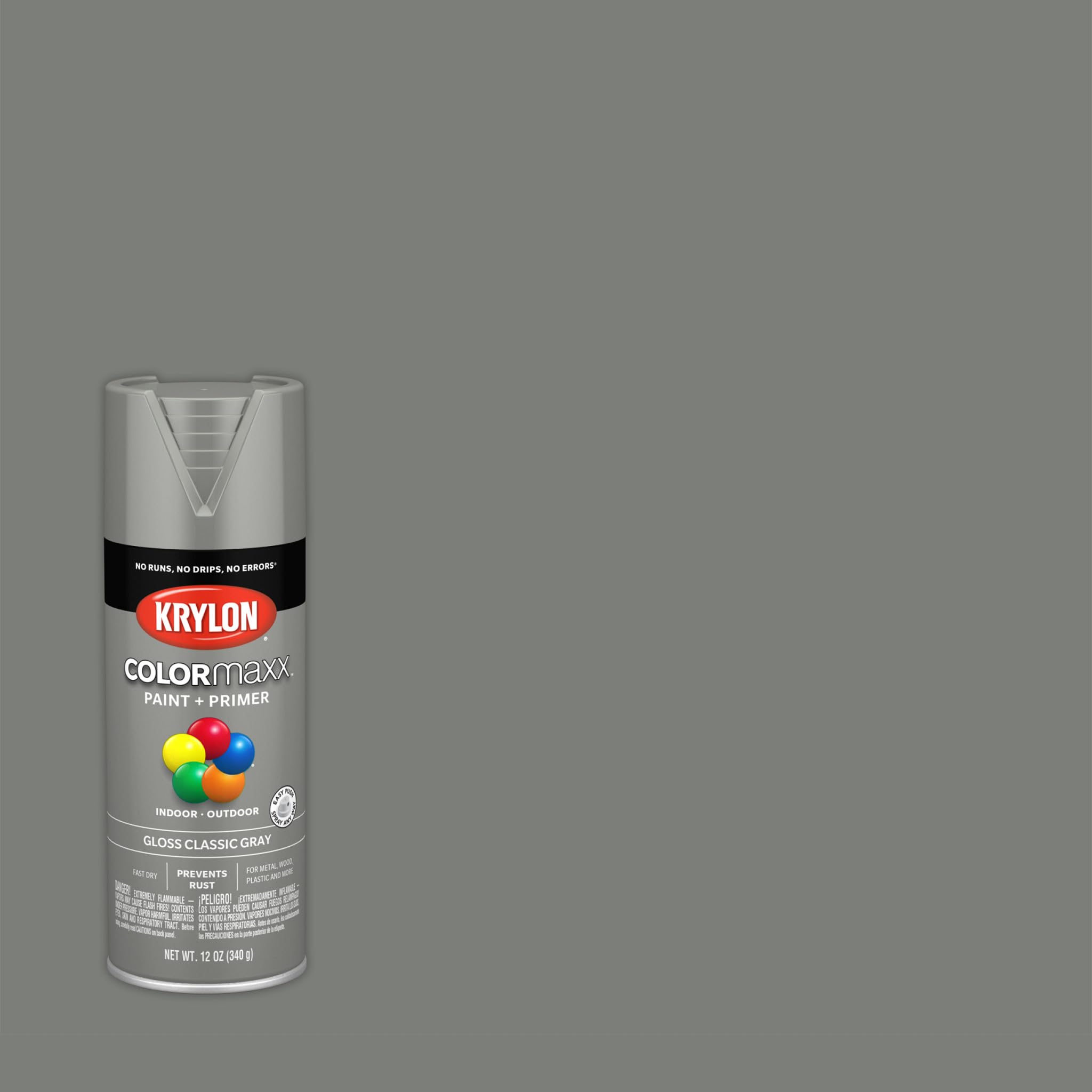 Krylon K05513007 Spray Paint and Primer COLORmaxx for Indoor/Outdoor Use, Gloss Classic Gray, 12 Ounce (Pack of 1)