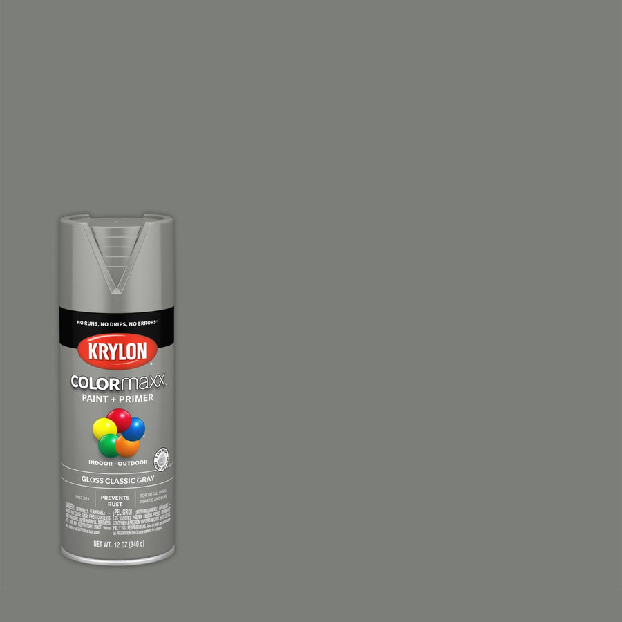 Krylon K05513007 Spray Paint and Primer COLORmaxx for Indoor/Outdoor Use, Gloss Classic Gray, 12 Ounce (Pack of 1)