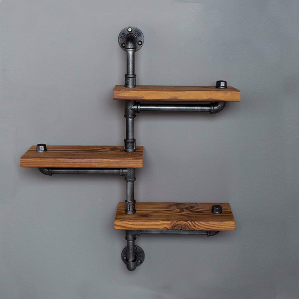 Vintage Iron YIMJ Coat Rack Water Pipe Wall Mount Art with Wood Board Shelf Vintage Bookshelf Kitchen Shelf, c
