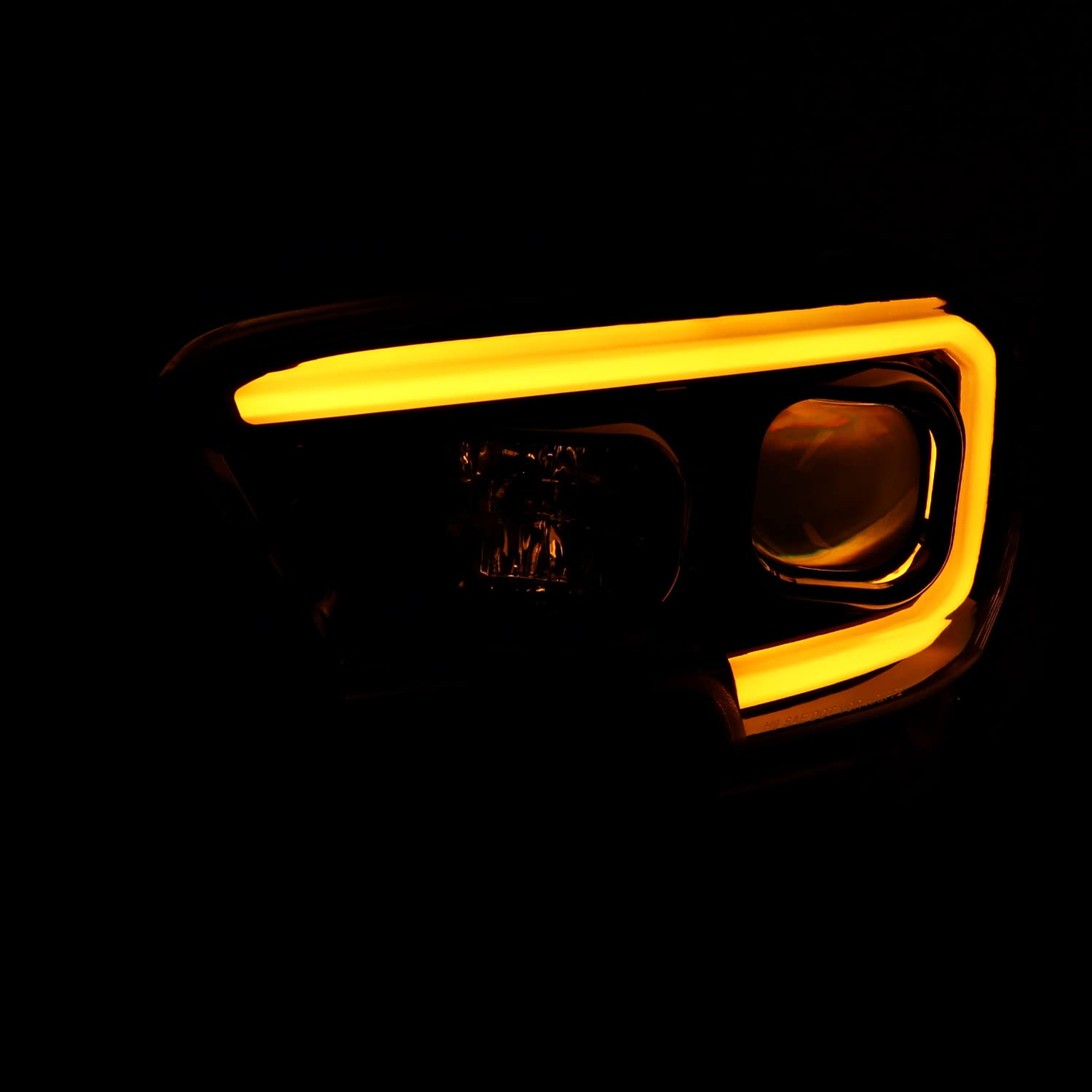 Jet Black SPEC-D TUNING Projector Headlights w/Switchback LED Tube Signal Compatible with 2016-2023 Toyota Tacoma, Left + Right Pair Headlamp Assembly