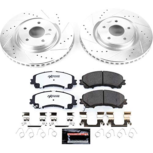 Power Stop K7034-26 Z26 Carbon Fiber Brake Pads Front with Drilled & Slotted Brake Rotors Kit For Nissan Rogue 2014-2019 [Vehicle Specific]