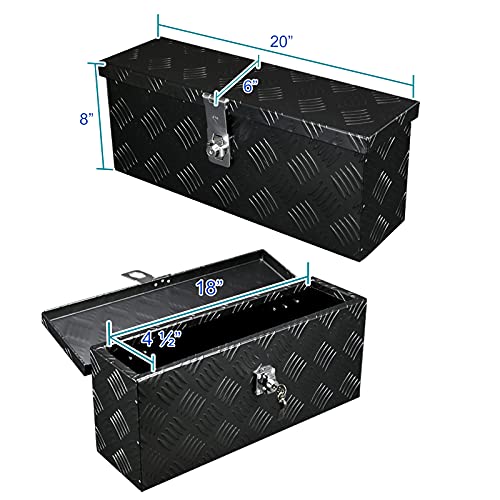 20" Heavy Duty Black Aluminum Tool Box SPEC-D TUNING Truck Pickup Trailer Storage + Lock + Keys