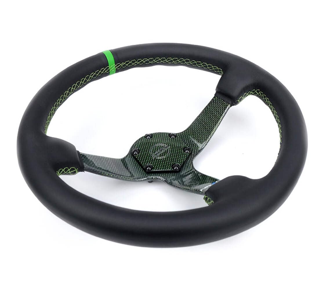 NRG Innovations Carbon Fiber Steering Wheel NRG-RST-036CF-GN 350mm Green Carbon Fiber, Green Stiching, Green Center Mark, Leather Wrapped