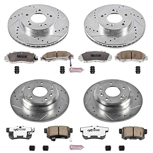 Power Stop K2717-26 Z26 Carbon Fiber Brake Pads Front and Rear with Drilled & Slotted Brake Rotors Kit For Acura Legend 1991-1995 [Model Specific]