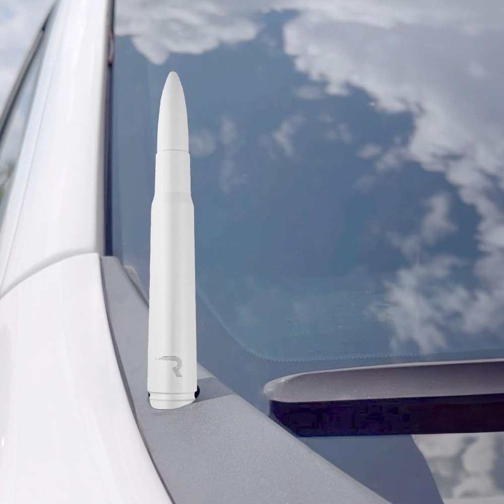 Truck/SUV RECON - .50 Cal Bullet Style Aluminum Antenna 5" - White (Fits OEM Factory Threaded Antennas)