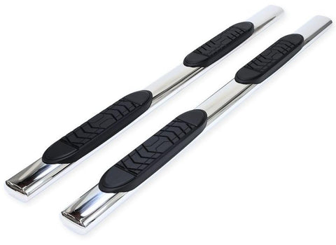 Truck Running Board Fits Ram 1500 2011-2018 Quad Cab Oval 5 Inch Straight Nerf Bars with Step Pads Polished Marine-Grade Stainless Steel Welded End Caps Rocker Panel Mount TrailFX A7055S