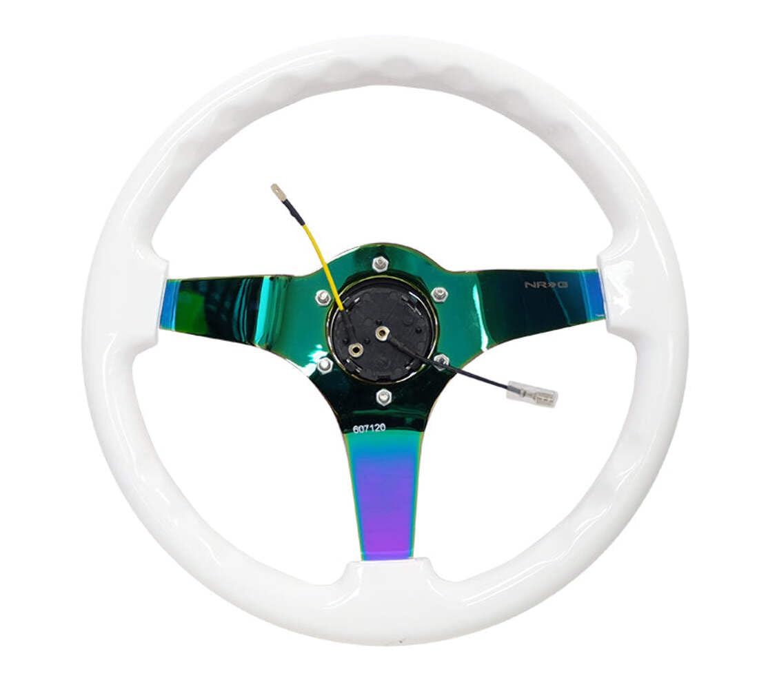 NRG Innovations Reinforced NRG-RST-036WT-MC Steering Wheel - Classic White Wood Grain Wheel (3" Deep 3" Deep, 4mm), 350mm, 3 Solid Spoke Center In Neochrome