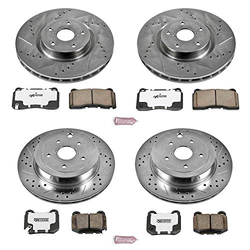 Power Stop K4490-26 Z26 Carbon Fiber Brake Pads Front and Rear with Drilled and Slotted Brake Rotors Kit For 2008 2009 2010 2011 2012 2013 2014 2015 2016 2017 Subaru Impreza WRX Sti