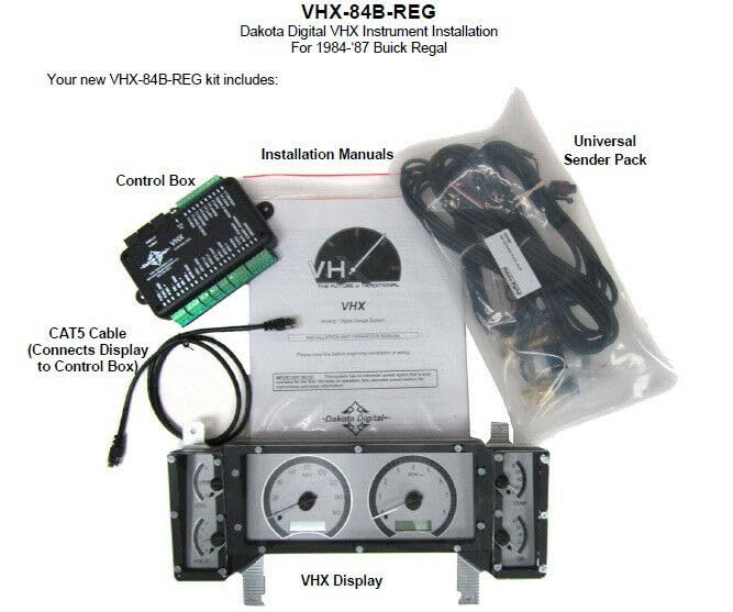 Dakota Digital VHX-84B-REG-K-W Analog Gauge System with Black Alloy Compatible Buick 1984-87 Regal and Grand National White Backlighting