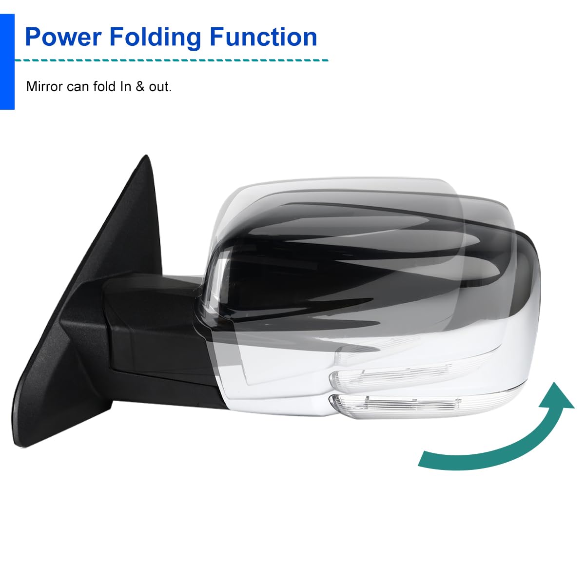 Left Driver Side Mirror Spec-D Tuning Power Fold Heated Temper Sensor Chrome Compatible with 2013-2019 Dodge Ram 1500