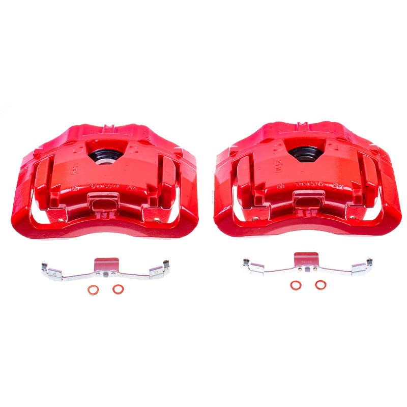 Power Stop Pair of High-Temp Red Powder Coated Front Calipers For Volvo XC90 2003-2014 [Model Specific]