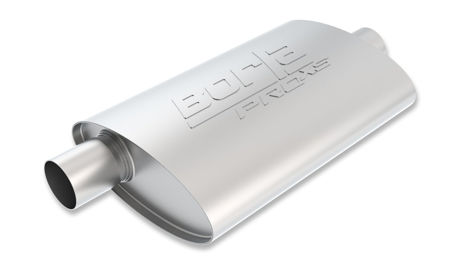 ProXS BORLA Universal Performance Muffler 2.25" Offset Inlet / 2.25" Center Outlet 4" x 9.5" Oval x 14" Long body 19" Overall Length Reversible Design T-304 Stainless Steel