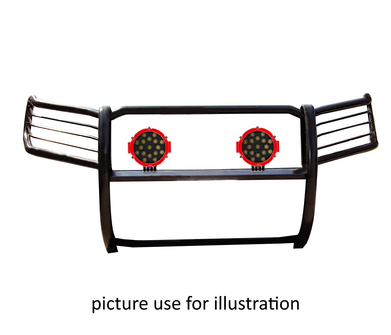 Bumper Guard Black Horse Grille Brush Modular Black Come with Pair of 7.0" Dia.LED Lights with Red Trim Rings Compatible with 2001-2007 Toyota Highlander-17TL26MA-PLR