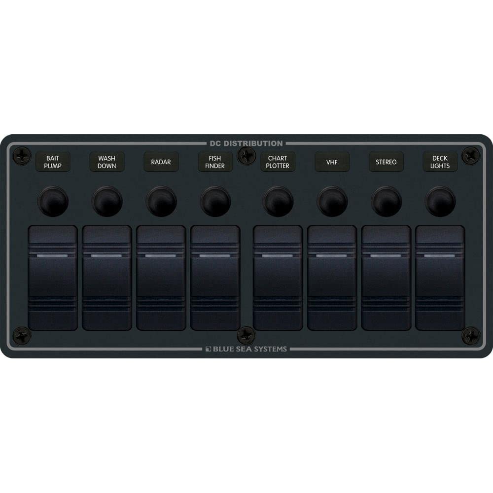 Water Resistant Blue Sea Systems 8371 Circuit Breaker Panel 8 Position-Black