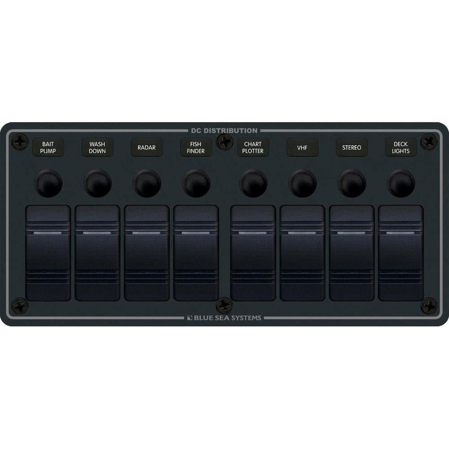 Water Resistant Blue Sea Systems 8371 Circuit Breaker Panel 8 Position-Black