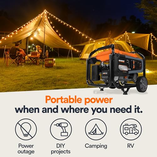 Generac Portable Gas Generator - 4,500 Starting Watt Home Backup or RV Ready - Heavy Duty Frame - Quiet, Long Runtime, Emergency Power- 49-State Compliant