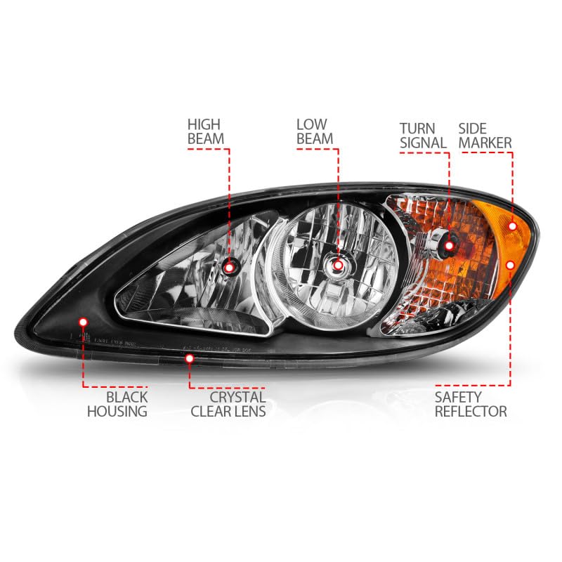 2008-2016 International Prostar ANZO Crystal Headlights Black Housing (OE Replacement) (131032)