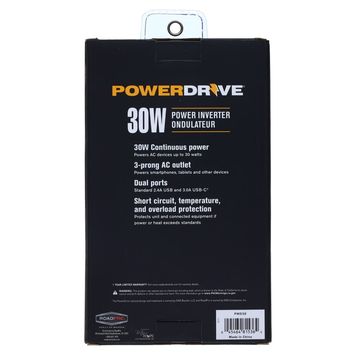 PowerDrive 30 Watt PWD30 Car Plug Adapter Power Inverter 12v DC to 110v AC Slim Converter