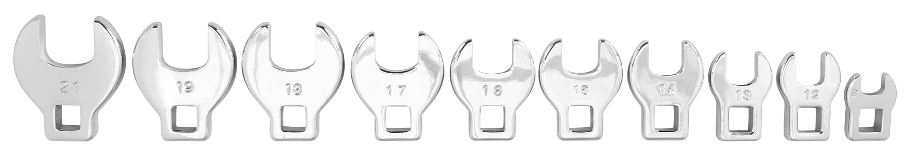 10-Piece Performance Tool W452 Metric Crowfoot Wrench Set - Hard to Reach Fasteners, Heat Treated Alloy Steel, Chrome Finish, Metric Sizes 10-21mm