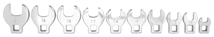 10-Piece Performance Tool W452 Metric Crowfoot Wrench Set - Hard to Reach Fasteners, Heat Treated Alloy Steel, Chrome Finish, Metric Sizes 10-21mm