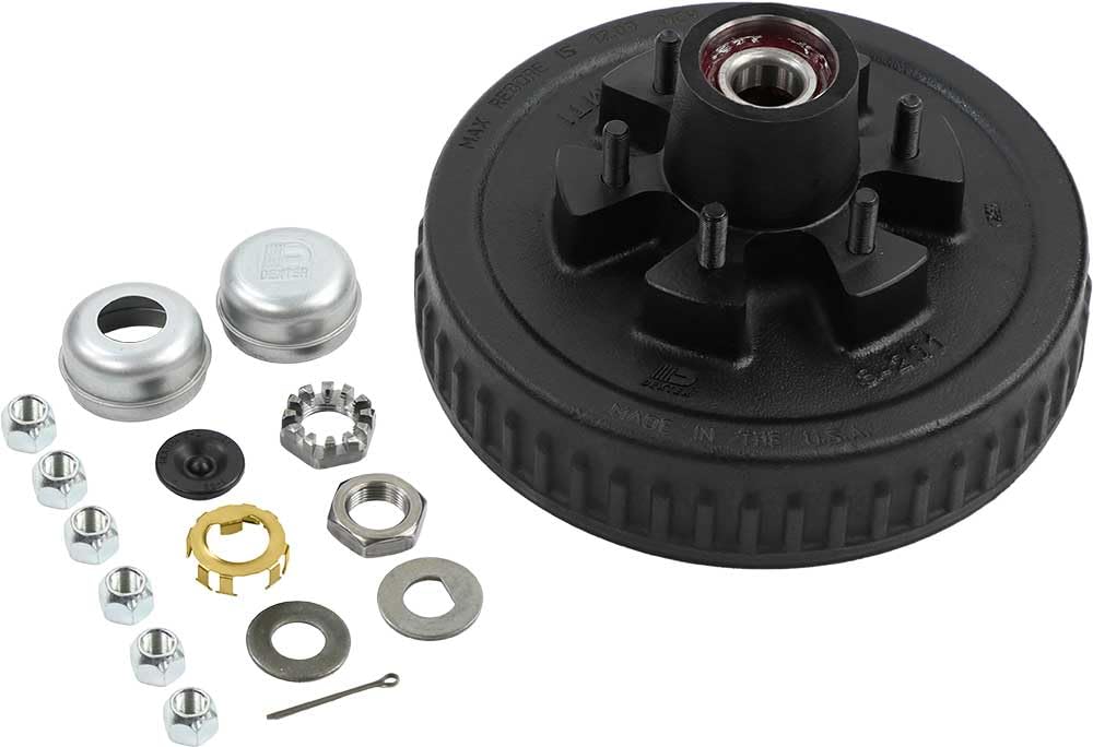 Hub-Drum Dexter Kit for 5.2K-6K Axle 12" x 2" 6-5.50" Bolt Circle 1/2" Studs Pre-Greased Bearings!! (K08-201-2G)