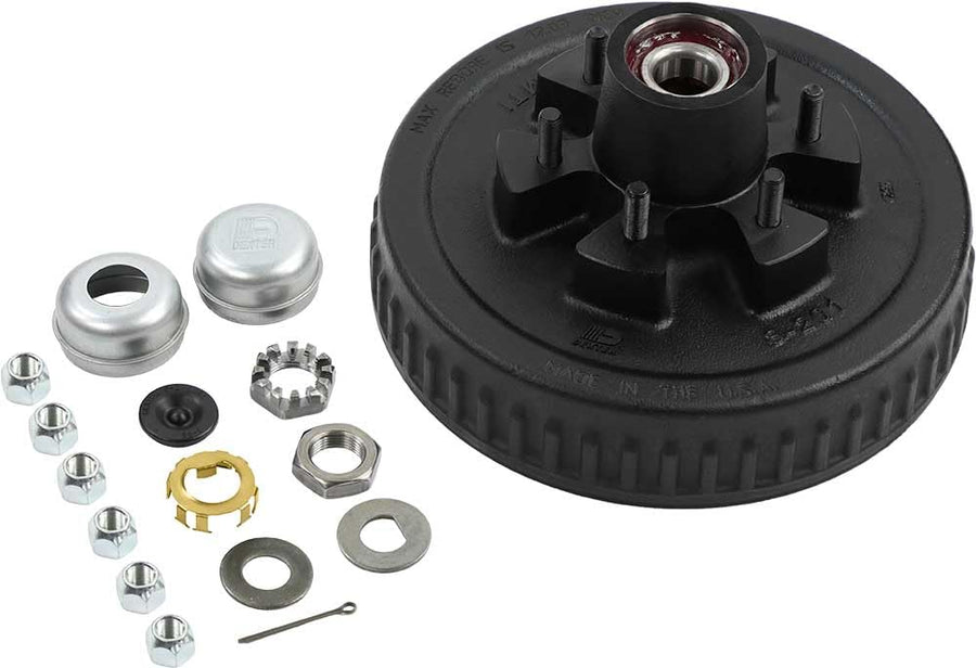 Hub-Drum Dexter Kit for 5.2K-6K Axle 12" x 2" 6-5.50" Bolt Circle 1/2" Studs Pre-Greased Bearings!! (K08-201-2G)
