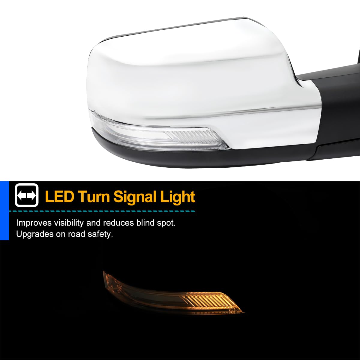 Spec-D Tuning Chrome Power Fold Heated + Puddle + Blind Spot Monitor Mirror Right Passenger Side Compatible with 2019-2024 Ram 1500, Left + Right Pair