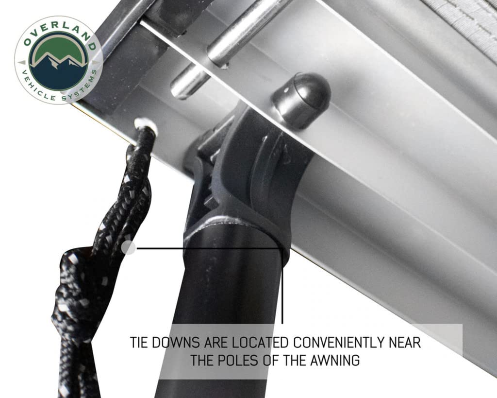 Overland Vehicle Systems Nomadic HD 2.5-8.0' Awning - 280G Poly Cotton Rip Stop Grey Body, Green Trim & 1000G PVC Black Travel Cover - 69 Square Feet of Coverage - Universal Fitment