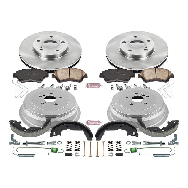 Power Stop Autospecialty KOE15179DK Front and Rear Replacement Brake Kit-OE Brake Drums & Ceramic Brake Pads For Toyota Sienna 1998-2003 [Model Specific]