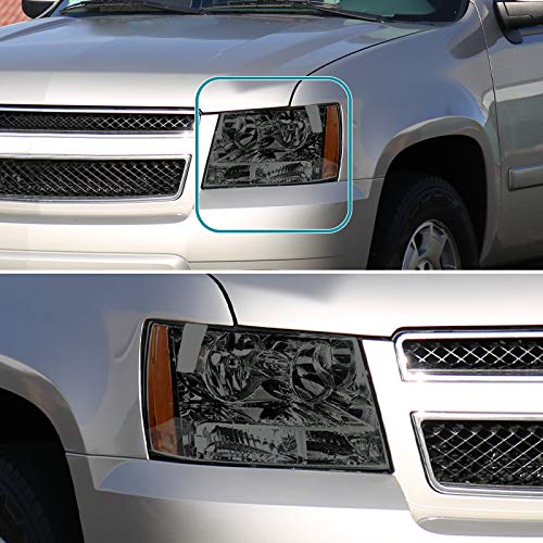 Smoke Headlights SPEC-D TUNING Compatible with 2007-2013 Chevy Avalanche, 2007-2014 Tahoe Suburban, L+R Pair Head Light Lamp Assembly