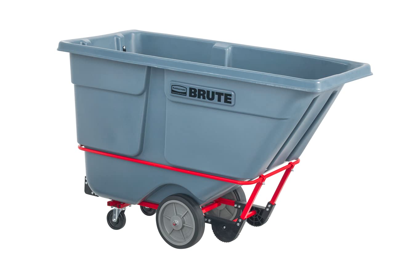 Rubbermaid Brute Dump Truck/Tilt Trash Cart/Garbage Collection/Recycling, 1 Cubic Yard, Heavy Load Capacity, 2,100 lbs., Gray, Distribution Centers/Warehouse/Manufacturing/Stadiums