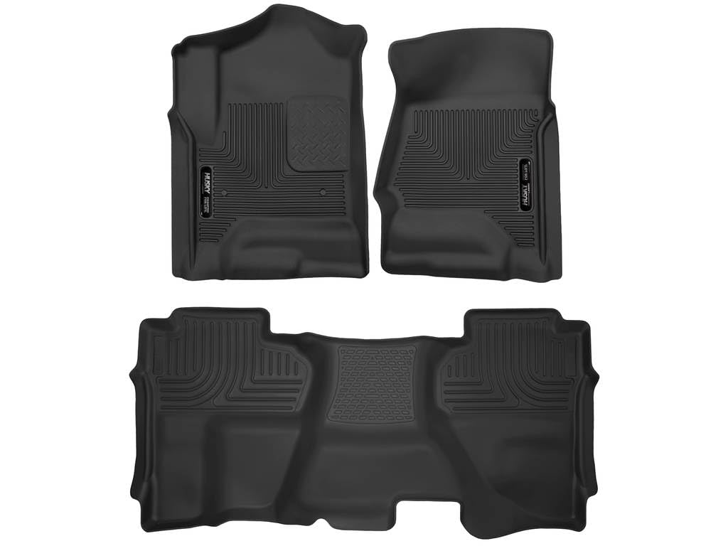 Husky Liners X-act Contour Floor Mats | Fits Chevrolet Silverado 2014-2018 & GMC Sierra 1500 (2019 LD); 2015-2019 2500/3500 Double Cab | Front & 2nd Row, 3-pc Black - 53918