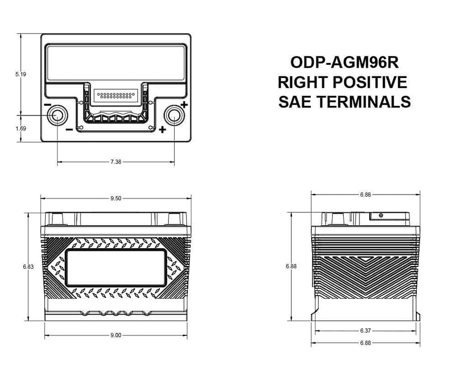 Extreme Series Odyssey Battery, AGM, 12V, 1100 Cranking amps, Top Post Terminals, 12.36 in L x 7.47 in H x 6.85 in W, Each