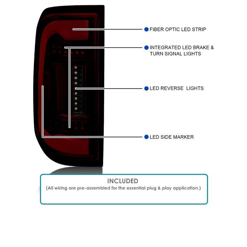 Black Red Smoke SPEC-D TUNING Full LED Tail Lights w/Red LED Light Bar Compatible with 2019-2023 Ram 1500, Left + Right Pair Assembly